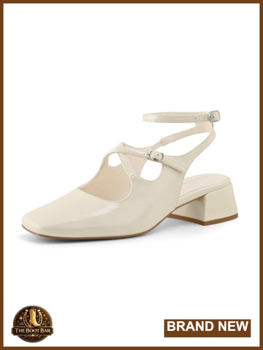 Women's Mary Jane Heels Faux Leather Chunky Low Block Heel Slingback Square Toe